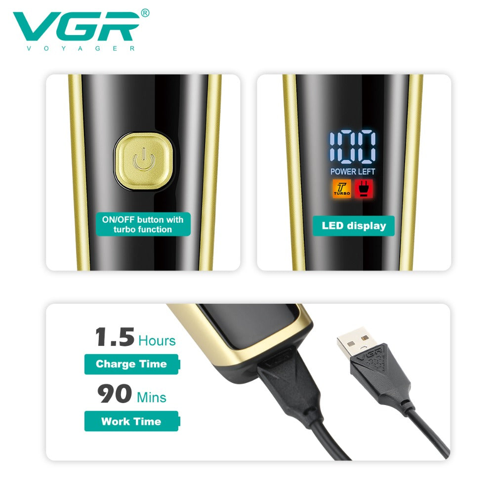 V-366 Rasuradora inalámbrica recargable por USB pantalla LED 3 en 1