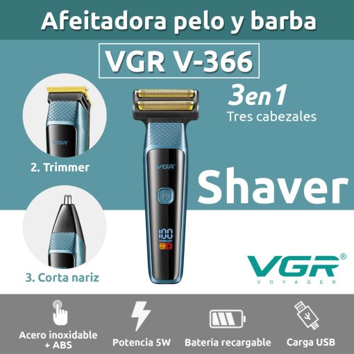 V-366 Rasuradora inalámbrica recargable por USB pantalla LED 3 en 1
