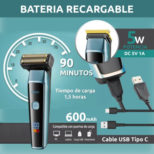 V-366 Rasuradora inalámbrica recargable por USB pantalla LED 3 en 1