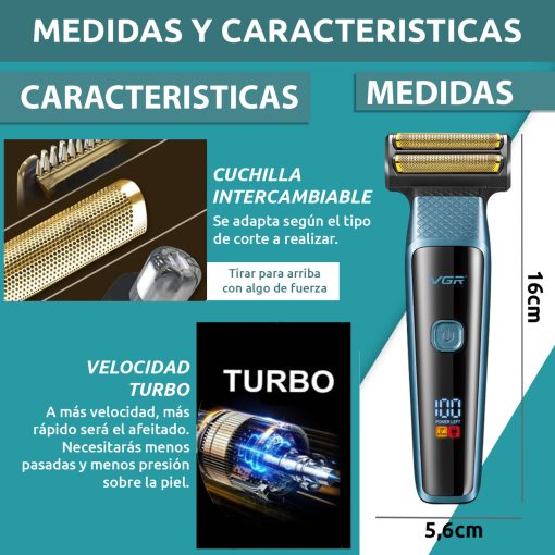 V-366 Rasuradora inalámbrica recargable por USB pantalla LED 3 en 1