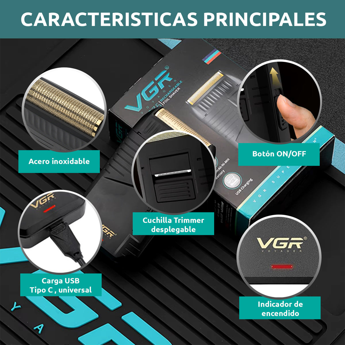 V-375 Maquina afeitadora VGR color negro compacta
