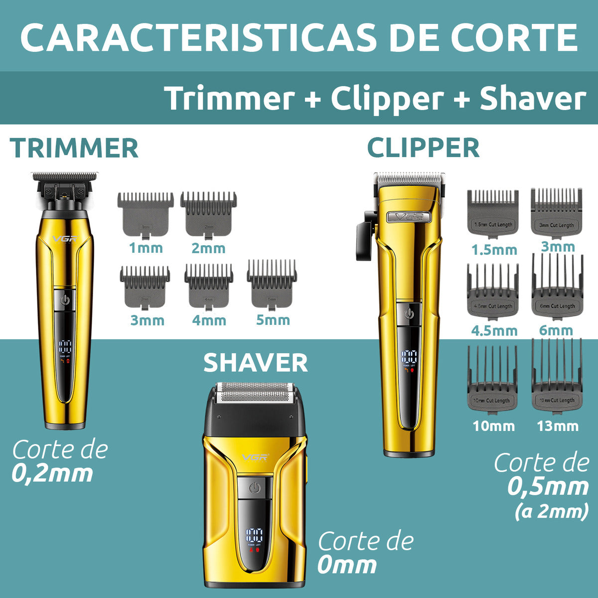 V-694 Kit Cortadora Pelo Trimmer Shaver 3en1 Profesional VGR