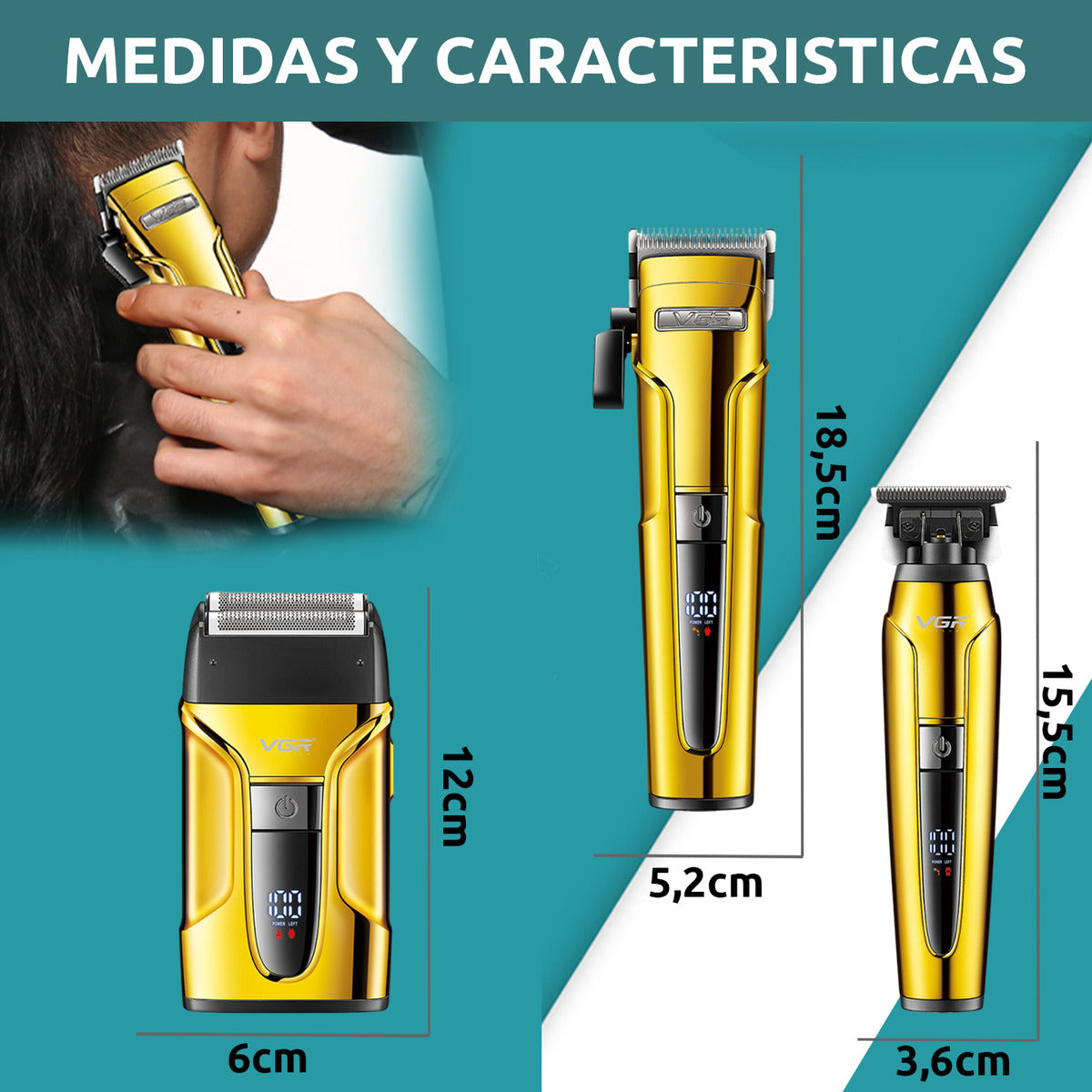 V-694 Kit Cortadora Pelo Trimmer Shaver 3en1 Profesional VGR