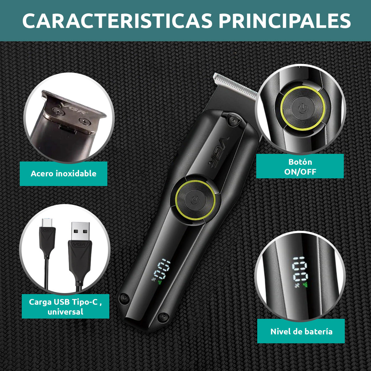 V-905 Cortadora de pelo VGR negro recargable