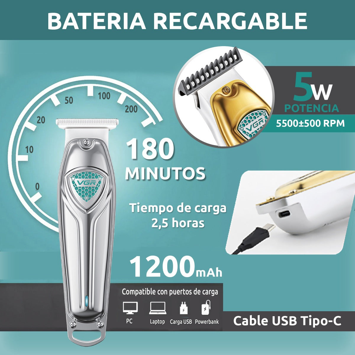 V-911 Máquina Trimmer Patillera Inalámbrica VGR