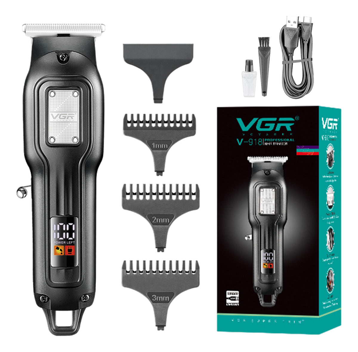 V-918 Rasuradora inalámbrica recargable por USB pantala LED