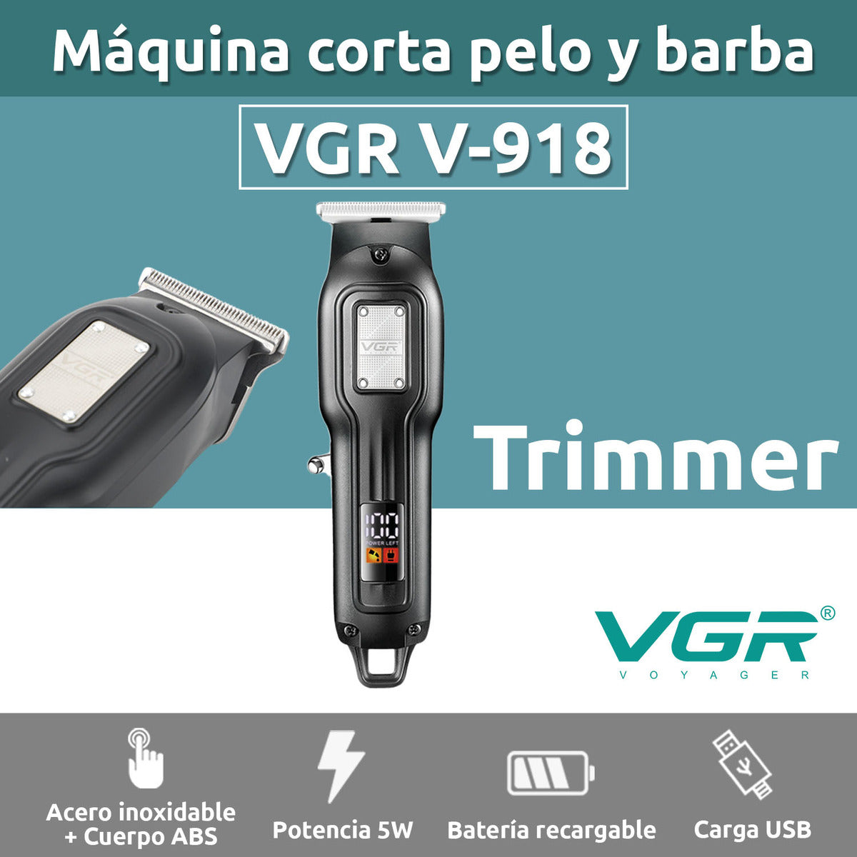 V-918 Rasuradora inalámbrica recargable por USB pantala LED