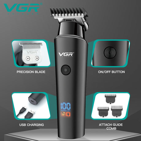 V-937 Rasuradora inalámbrica para cabello recargable por USB pantalla LED