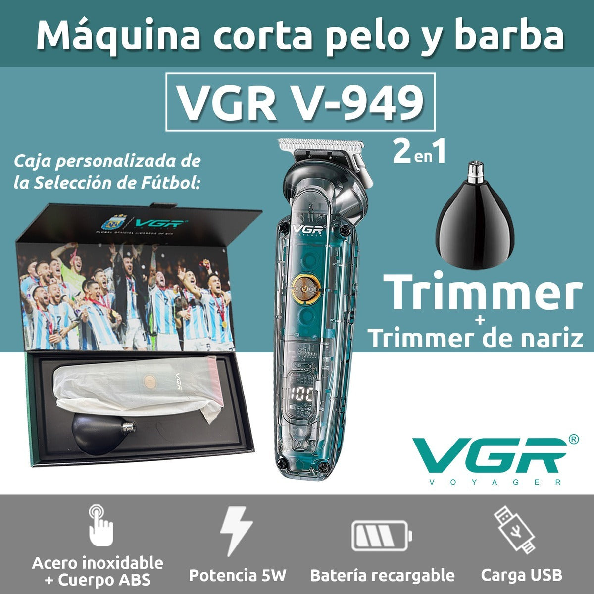 V-949 Máquina Patillera Pelo Nariz 2en1 VGR