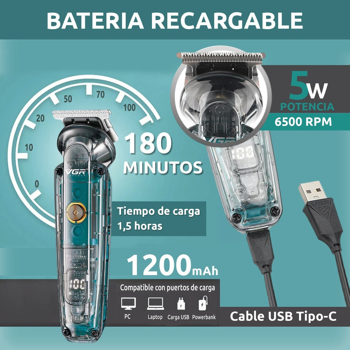 V-949 Máquina Patillera Pelo Nariz 2en1 VGR