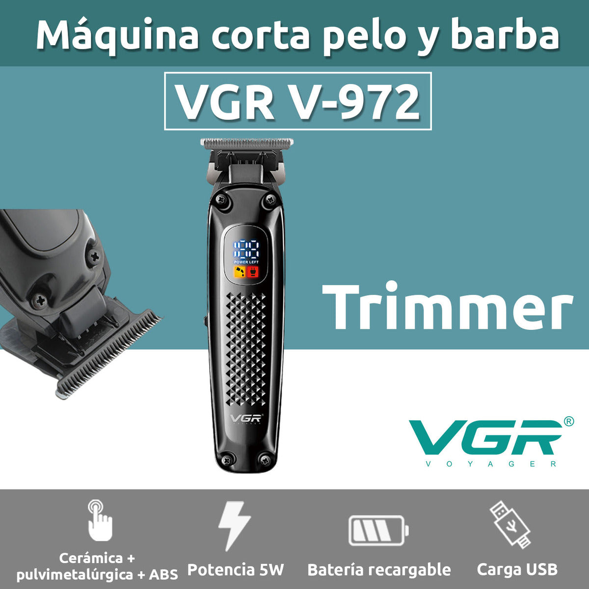 V-972 Rasuradora de barba color negro VGR inalámbrica