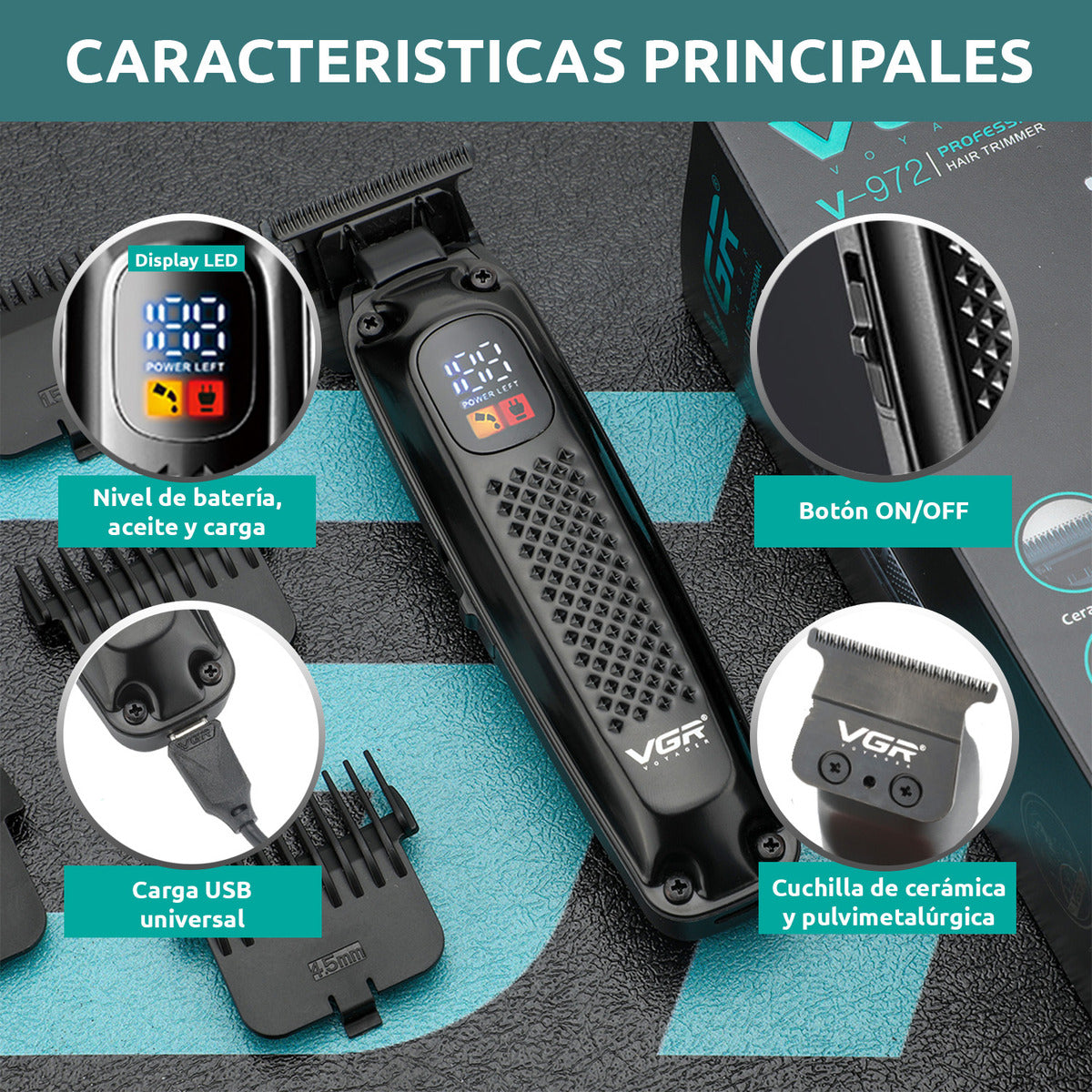 V-972 Rasuradora de barba color negro VGR inalámbrica