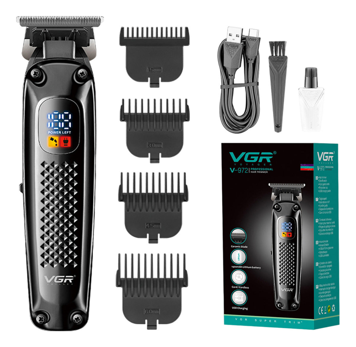 V-972 Rasuradora de barba color negro VGR inalámbrica