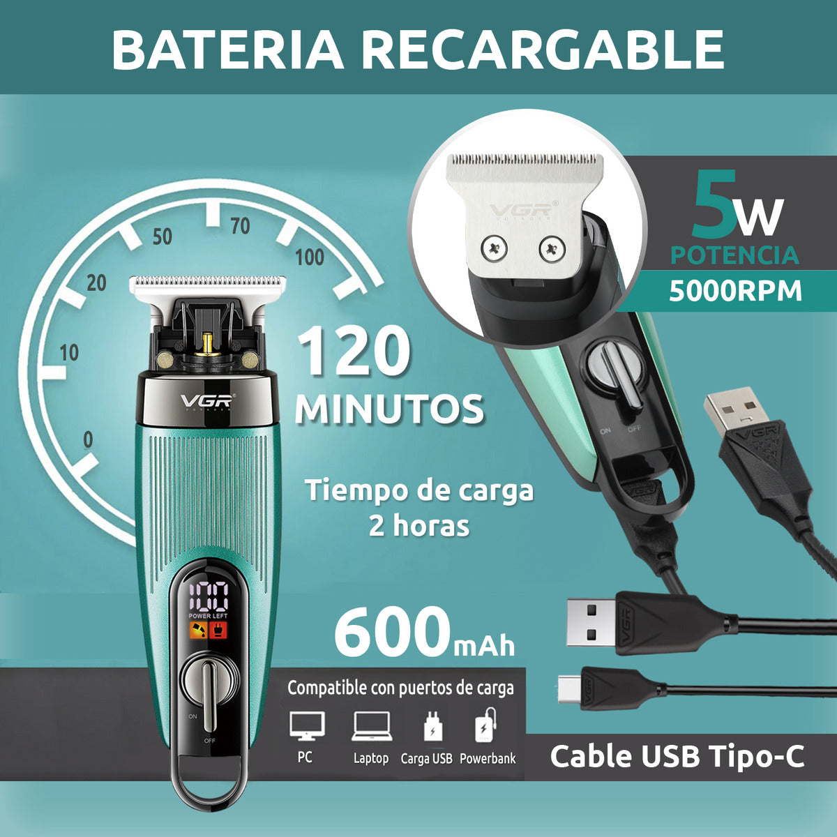 V-975 Máquina Trimmer Profesional Recargable VGR