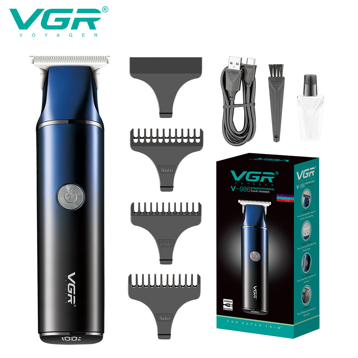 V-986 Rasuradora inalámbrica recargable por USB pantalla LED