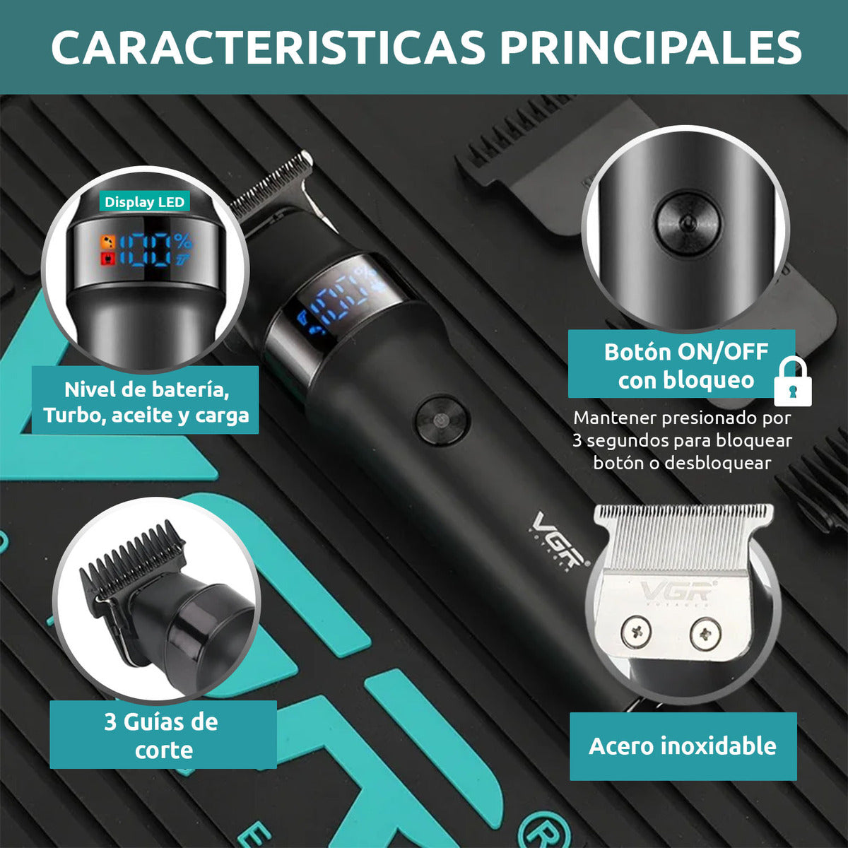 V-987 Rasuradora inalámbrica recargable por USB pantalla LED