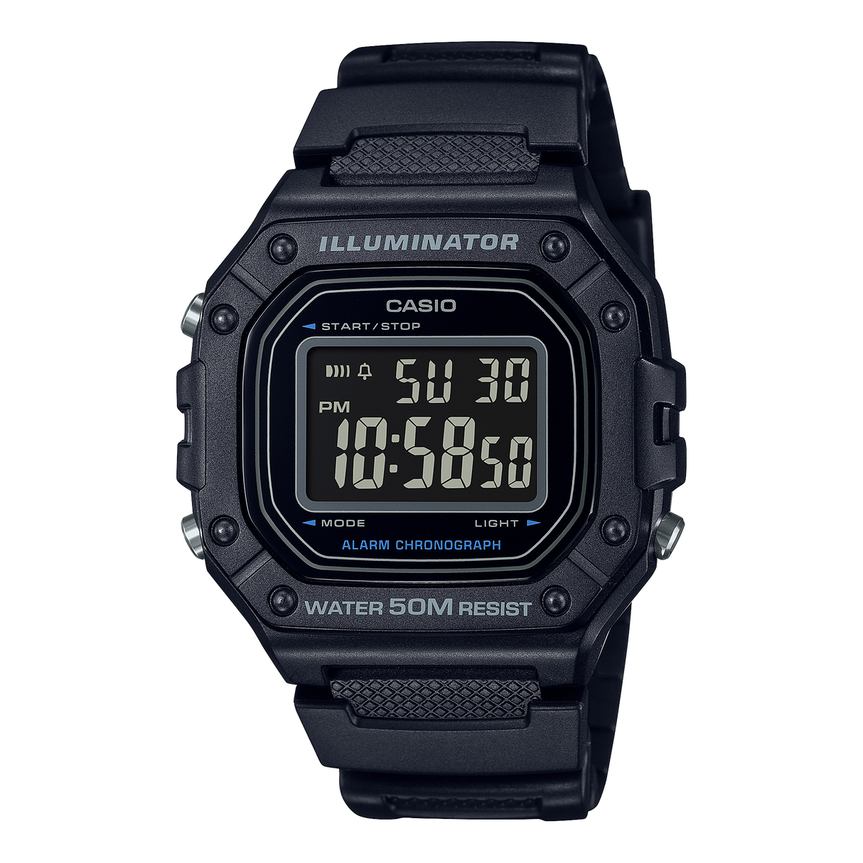 W-218 Casio Reloj Digital Pulsera de Caucho para Hombre y Mujer Illuminator con Cronógrafo
