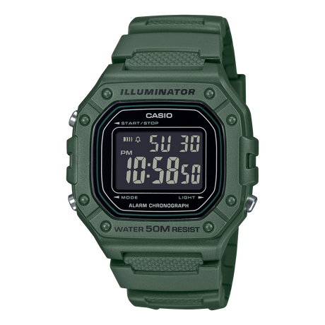 W-218 Casio Reloj Digital Pulsera de Caucho para Hombre y Mujer Illuminator con Cronógrafo