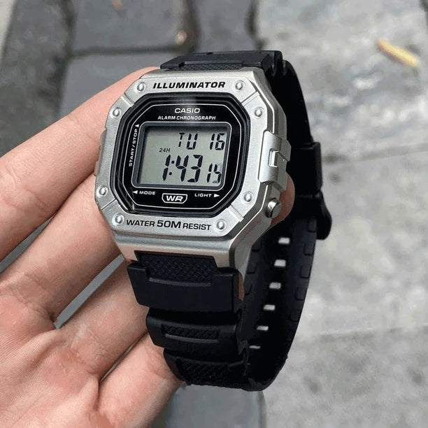W-218 Casio Reloj Digital Pulsera de Caucho para Hombre y Mujer Illuminator con Cronógrafo