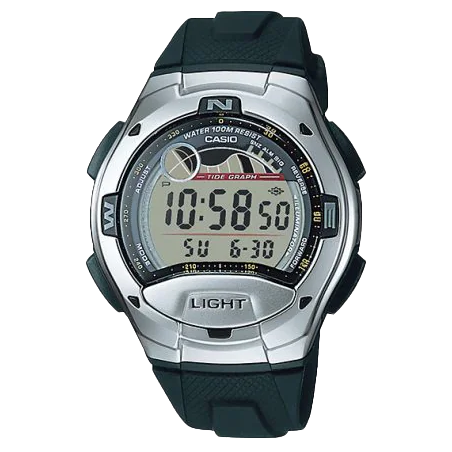 W-753-1AV Reloj Casio para Hombre Pulsera de Caucho Digital con Gráfica de Marea
