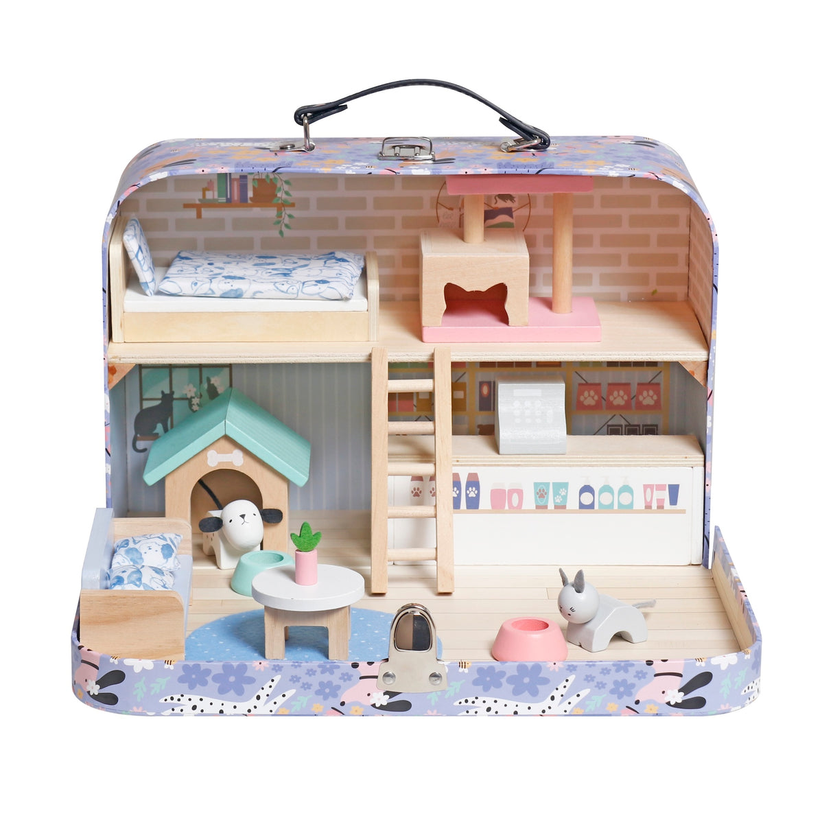 Casa de Muñecas de Mascotas Portátil de 19 Piezas W06A650