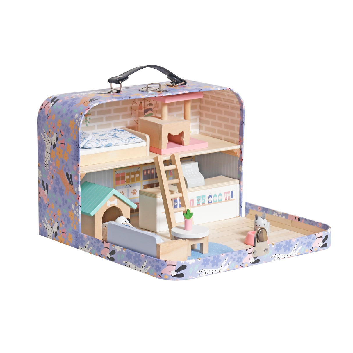 Casa de Muñecas de Mascotas Portátil de 19 Piezas W06A650