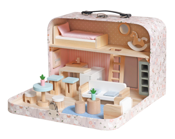 Casa de Muñecas Portátil de Madera Juguete Montessori (Maletín - Modelo 2) W06A651