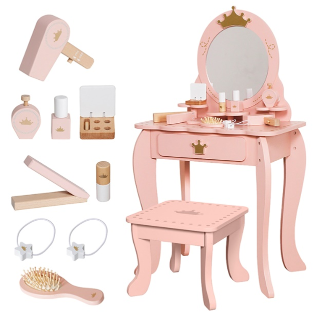 Tocador de Madera Juguete Montessori con Banco y Accesorios W08H206B