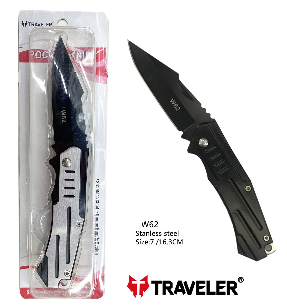 Navaja Marca Traveler Modelo W62 Mango de Acero Inoxidable