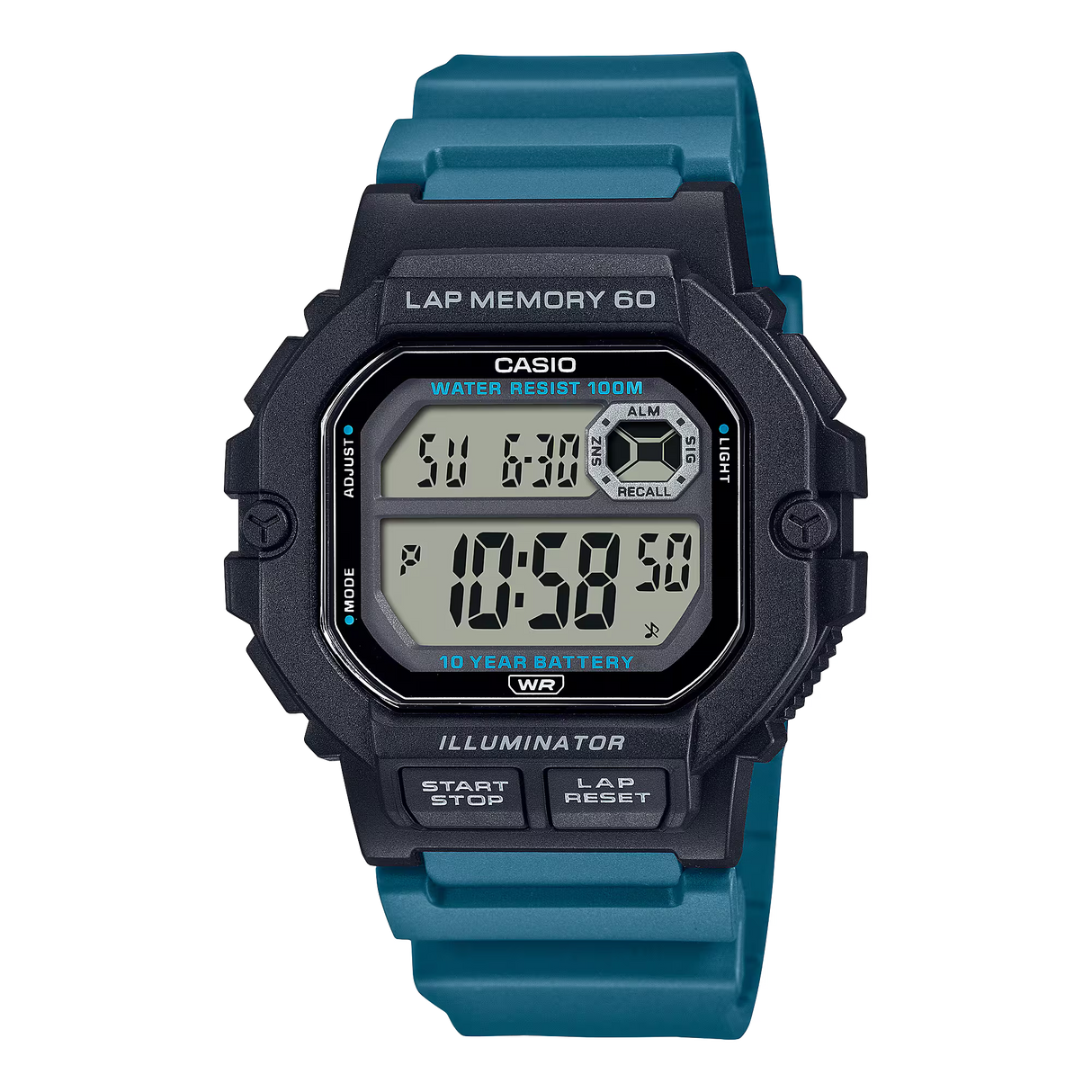 WS-1400 Reloj Casio para Hombre Pulsera de Caucho Digital 10 Años de Batería, Lap Memory 60