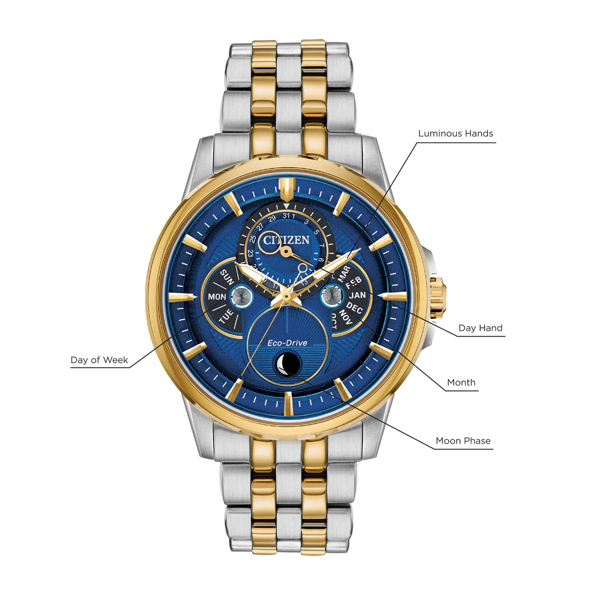 bu0054-52l Reloj Citizen de caballero pulsera de metal 44 mm