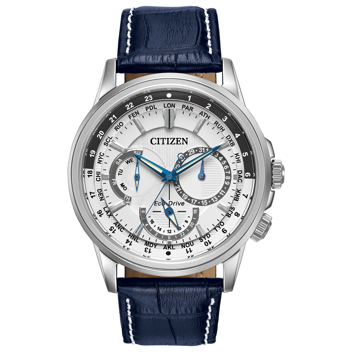 bu2020-02a Reloj Citizen Calendrier de hombre pulsera de cuero 44 mm