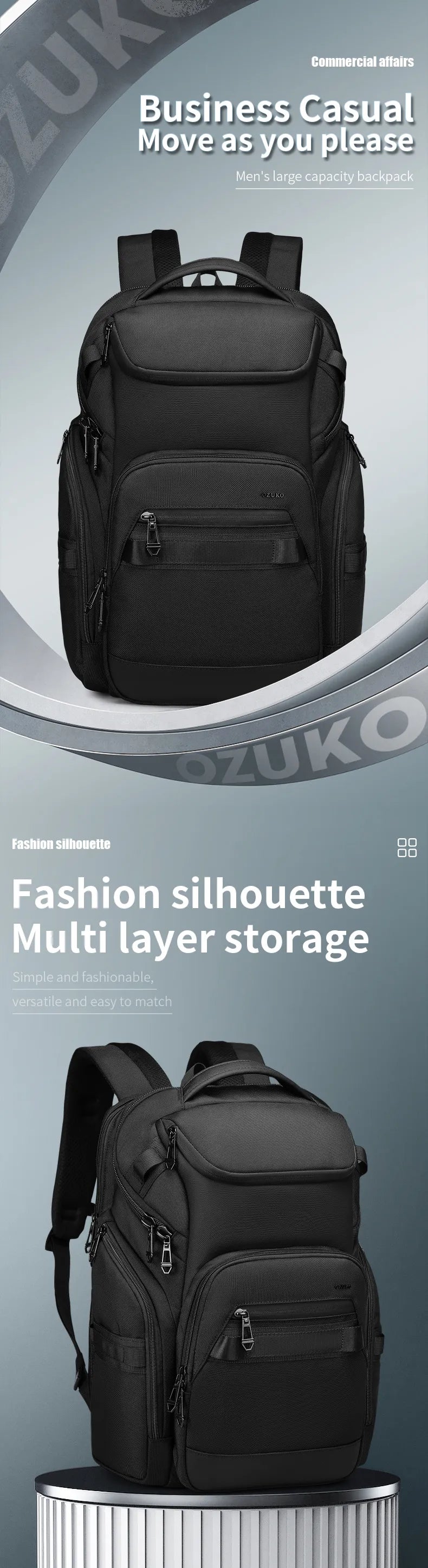 9799 Mochila Ozuko de gran capacidad 26 lb impermeable