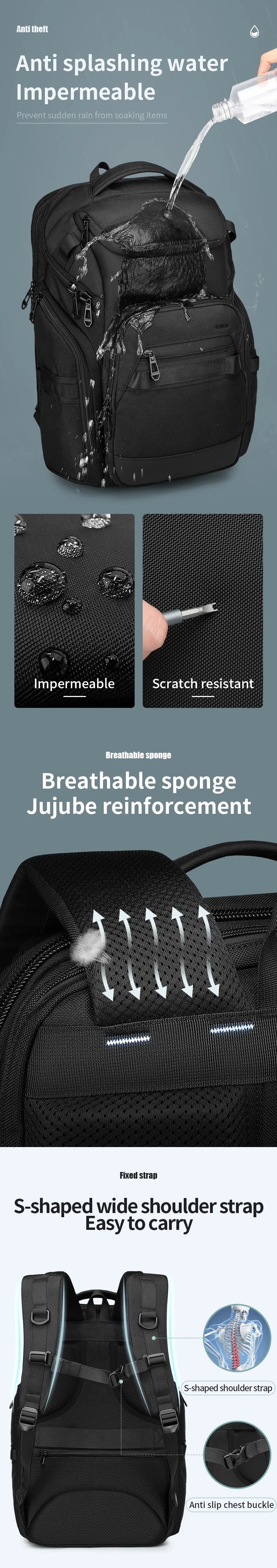 9799 Mochila Ozuko de gran capacidad 26 lb impermeable