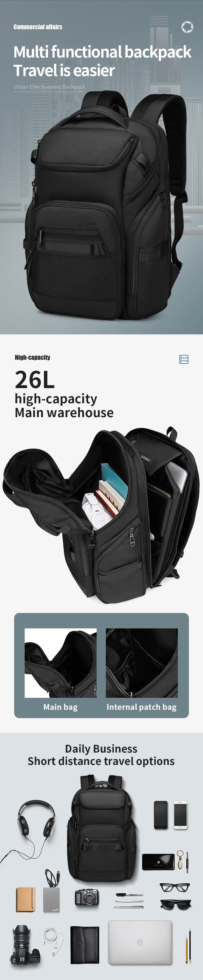 9799 Mochila Ozuko de gran capacidad 26 lb impermeable