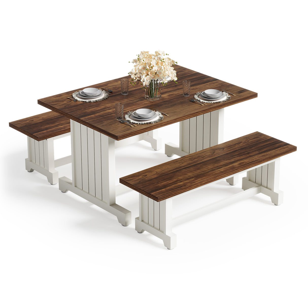 HOGA-F1927 Juego de Comedor 3 Piezas con Bancas Tribesigns