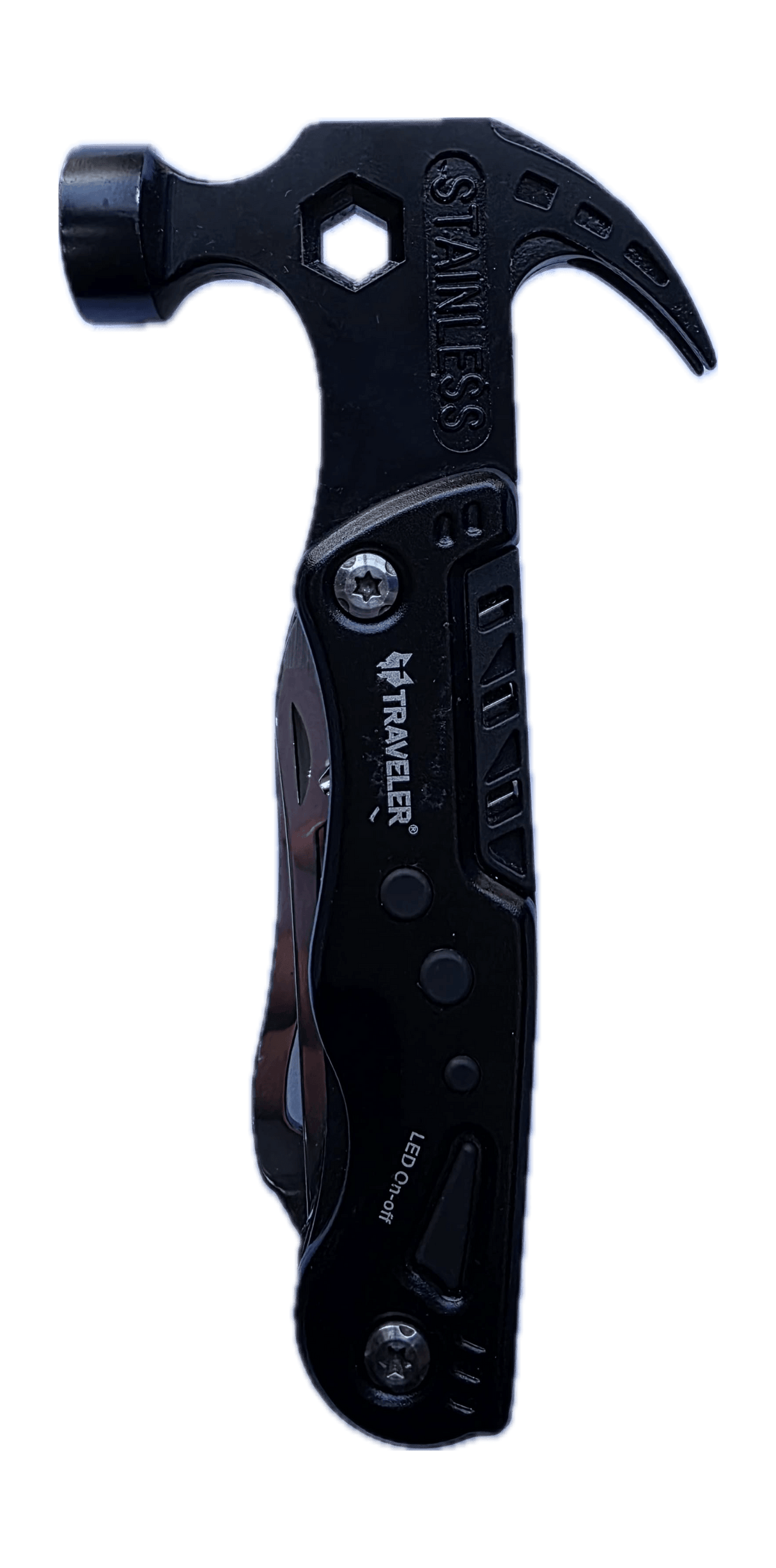Navaja Multiherramienta Traveler MS012 de Acero Inoxidable con Martillo, Destornilladores y Luz LED