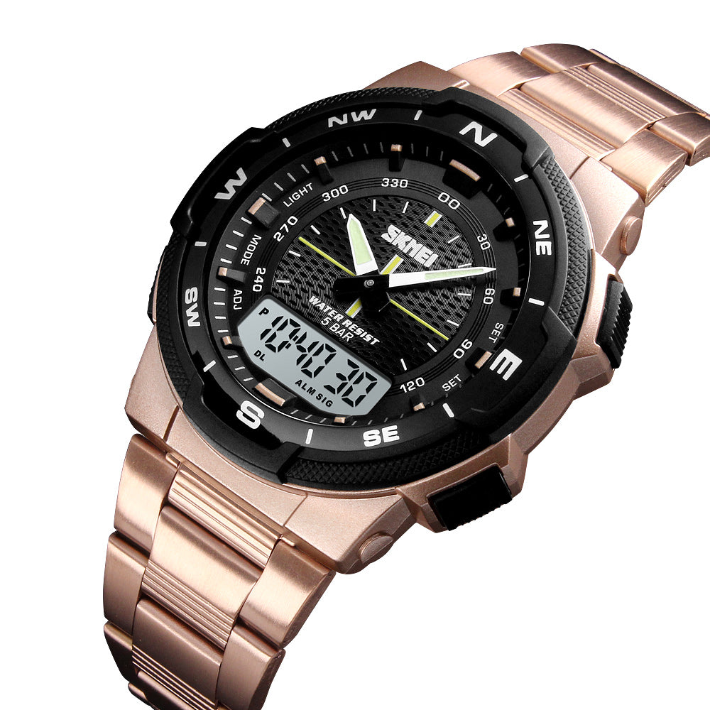 1370 Reloj Skmei para Hombre Pulsera de Metal Doble hora