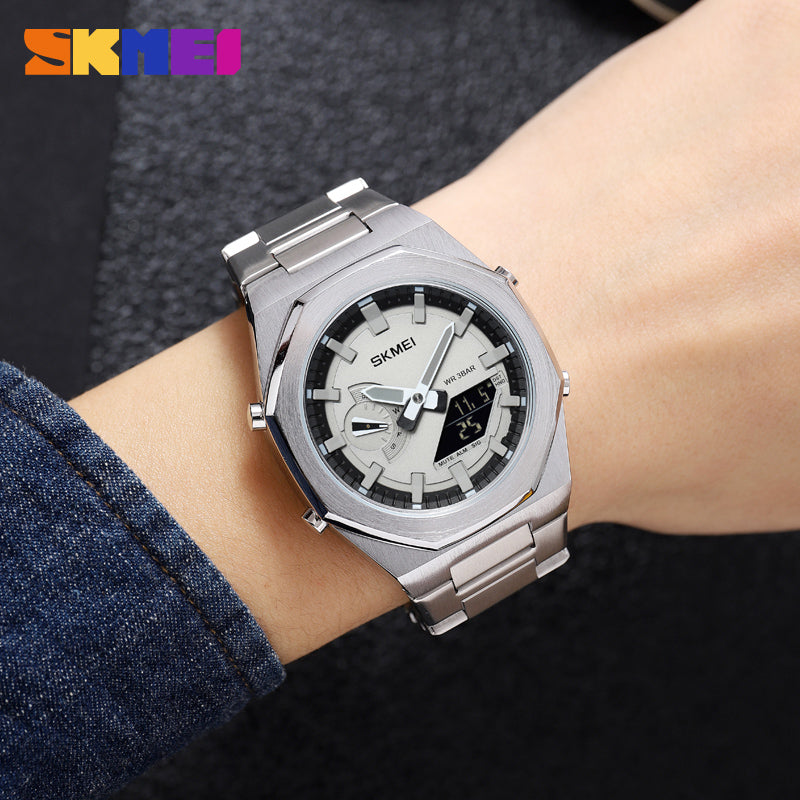 1816 Skmei Reloj para Hombre Pulsera de Metal Doble hora