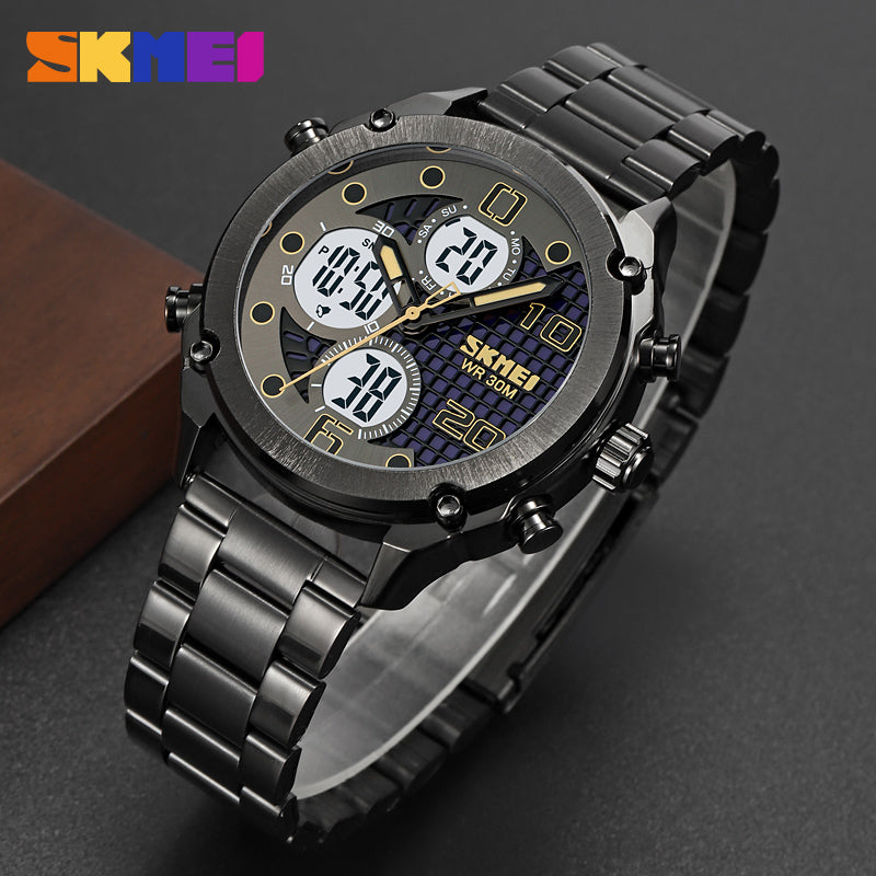 1975S Skmei Reloj para Hombre Pulsera de Metal Doble hora