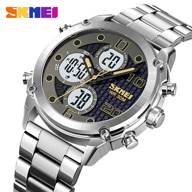 1975S Skmei Reloj para Hombre Pulsera de Metal Doble hora