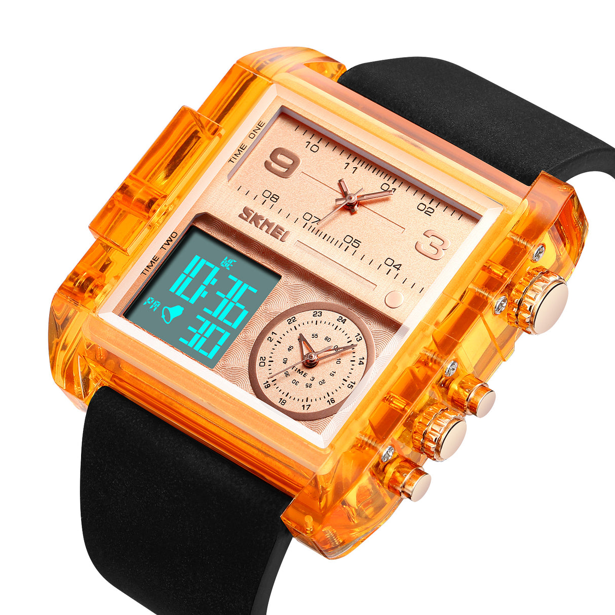 2020 Skmei Reloj para Hombre Pulsera de Cuero Doble hora