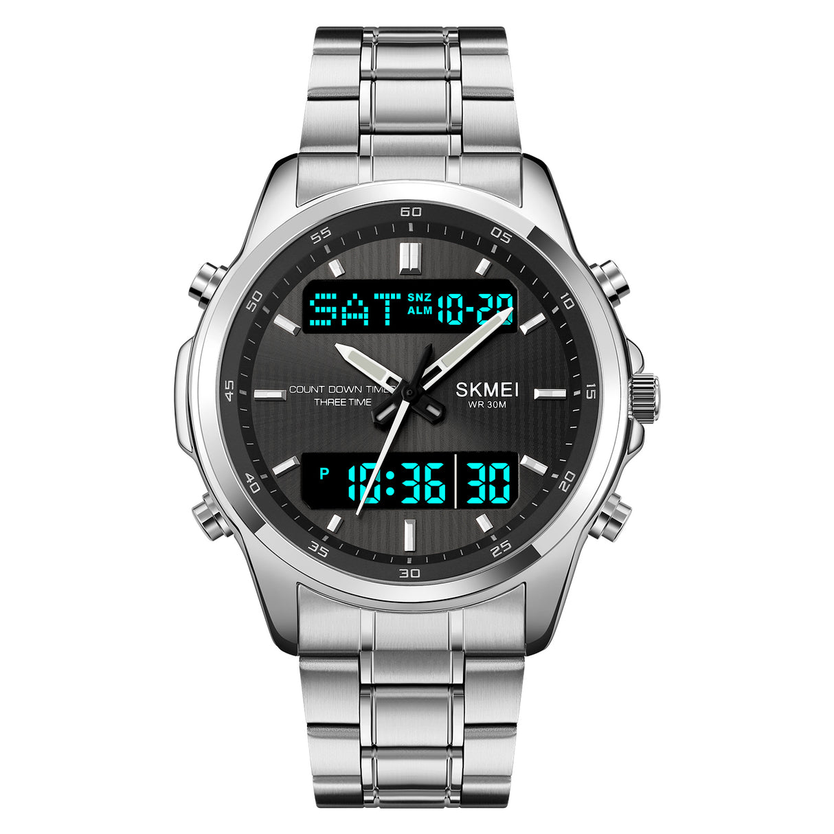 2049 Skmei Reloj para Hombre Pulsera de Metal Doble Hora