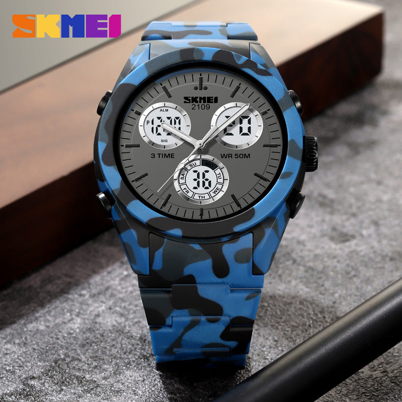 2109 Skmei Reloj para Hombre Pulsera de Metal Doble hora