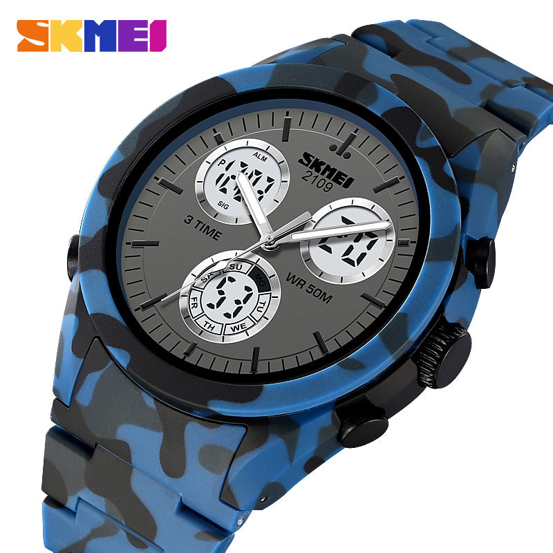 2109 Skmei Reloj para Hombre Pulsera de Metal Doble hora