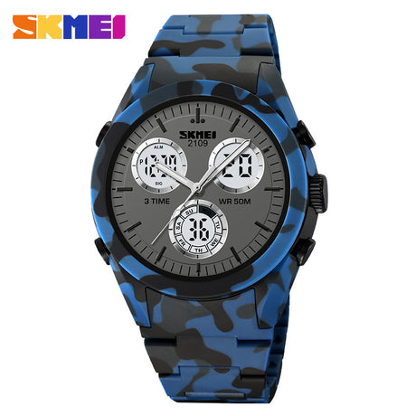 2109 Skmei Reloj para Hombre Pulsera de Metal Doble hora