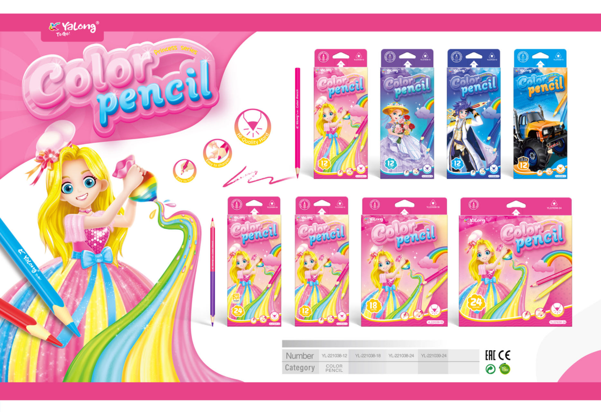 YL221038-12 Crayones Yalong de princesa con 12 piezas en caja