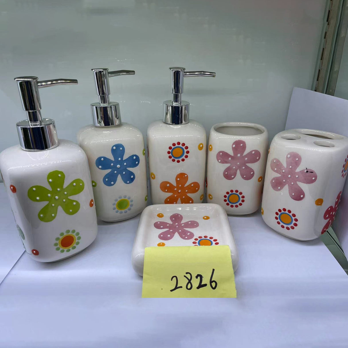 2826 Set de baño con diseño de flores cerámica