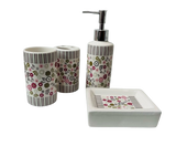 3215 Set de baño blanco con diseño floral 4 piezas