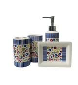 3215 Set de baño blanco con diseño floral 4 piezas
